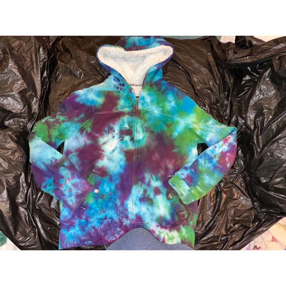 SUPER WARM COZY TIE DYE FAUX FUR LINED HOODIE M - Picture 7 of 10